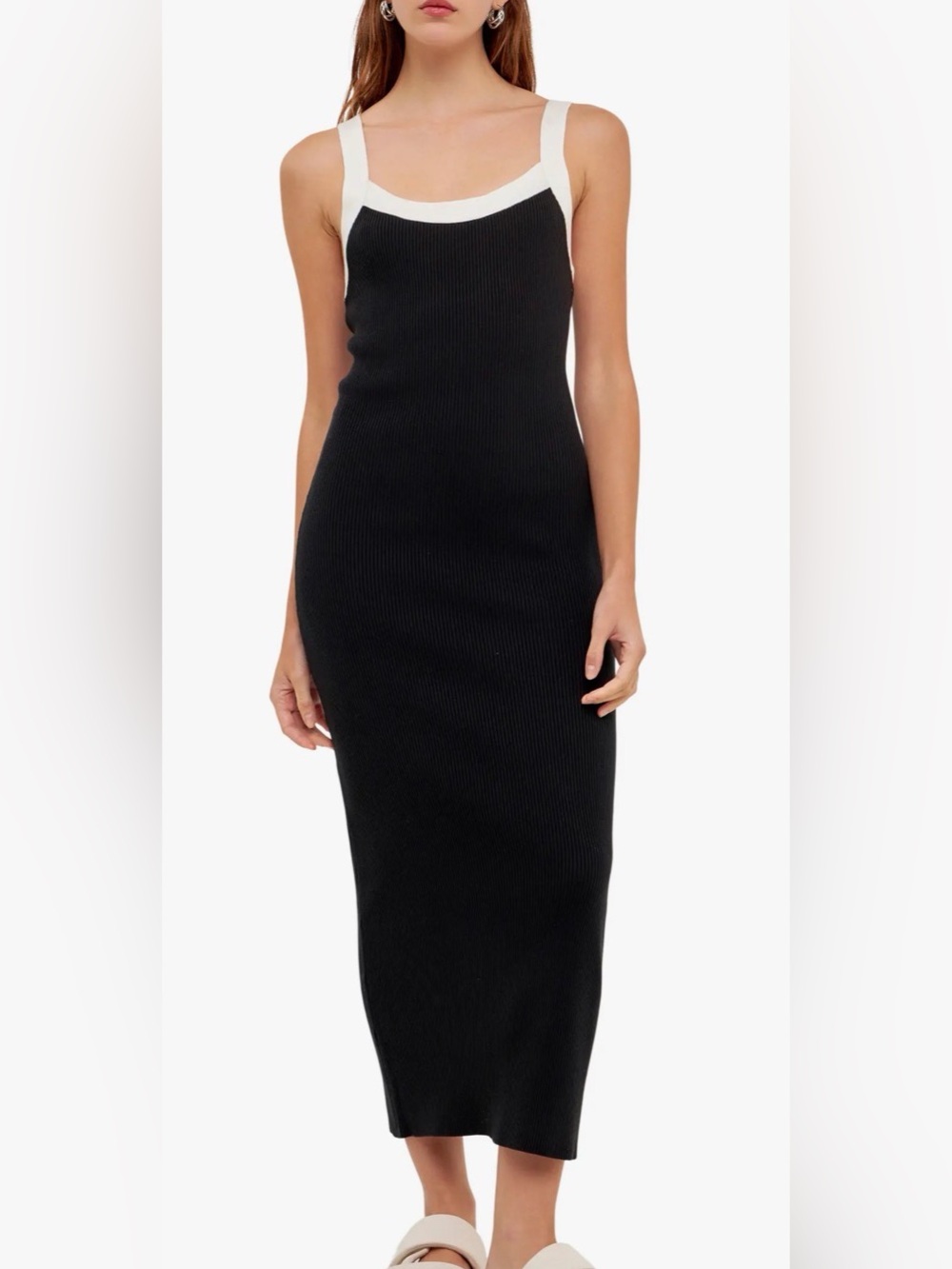 Grey Labs Square Neck Sleeveless Ribbed Midi Dress
